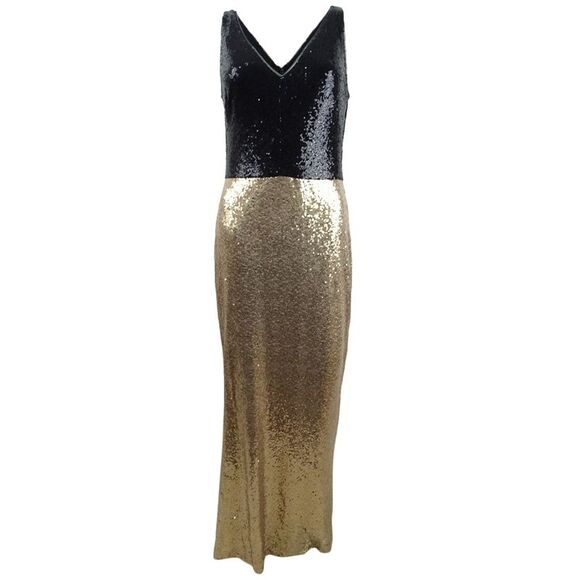 Lauren Ralph Lauren Women's Sequin V-Neck Gown (6, Gold/Black) - Picture 1 of 3